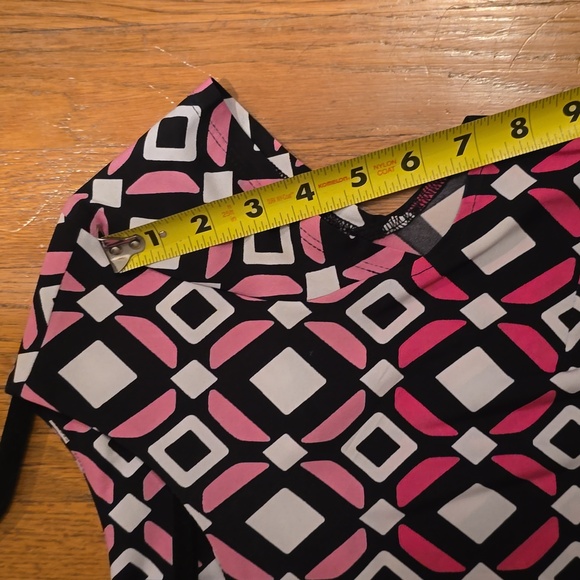LIZ CLAIBORNE WOMENS BLACK & PINK SYMMETRICAL SMALL CAP SLEEVES DRESS SIZE LARGE - Picture 8 of 11